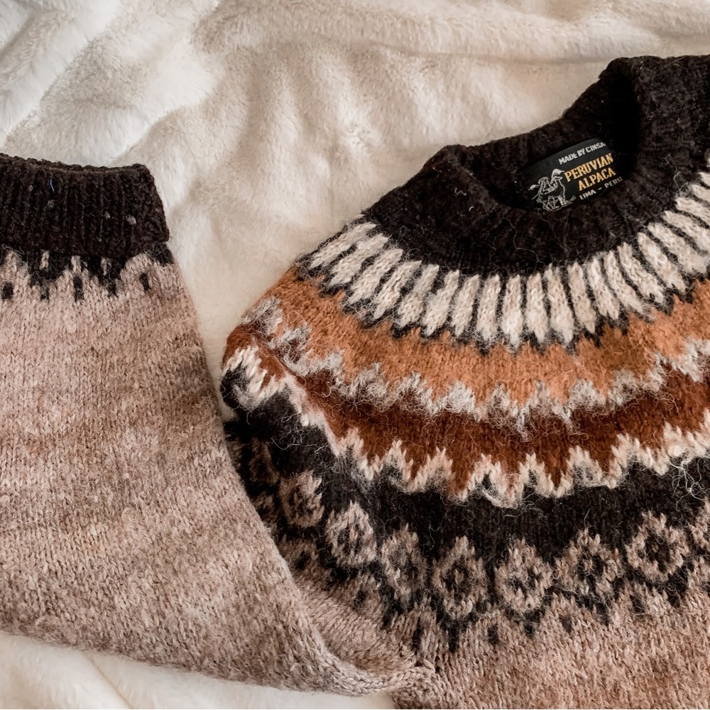 Vintage Brown and Cream Patterned Sweater